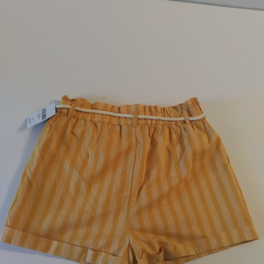 Forever 21 Yellow Striped Shorts Paper Bag Style Large NWT - Picture 5 of 7